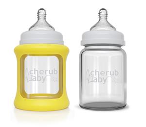 Cherub Baby Glass Bottle 150ml Twin Pack with Protective Colour Change Silicone Sleeve - Yellow