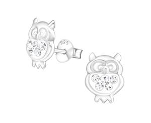 Children's Silver Owl Crystal Ear Studs