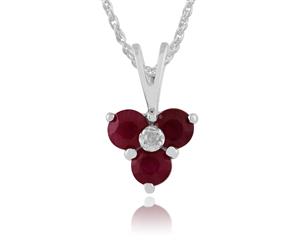 Classic Round Ruby & Diamond Cluster Pendant in 9ct White Gold