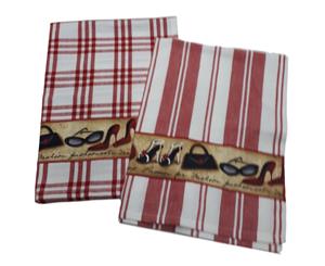 Country Style New Tea Towels Set of 2 SHOES RED Teatowels New