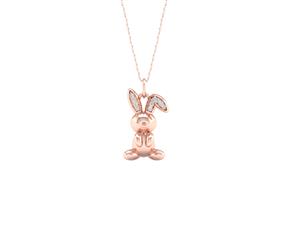 De Couer Sterling Silver Diamond Rose Gold Plated Balloon Rabbit Pet Necklace (1/20CT TDW H-I Color I2 Clarity)