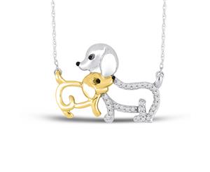 De Couer Sterling Silver Diamond Yellow Gold Plated Mom & Child Necklace (1/20CT TDW H-I Color I2 Clarity)