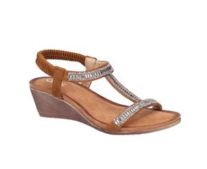 Divaz Womens/Ladies Pearl Elasticated Wedge Suede Sandal (Tan) - FS6406