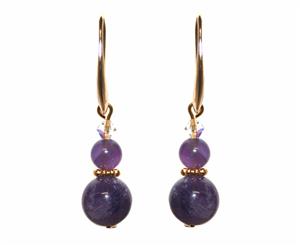 Exquisite Natural Round Amethyst & Swarovski Crystal Beads Earrings