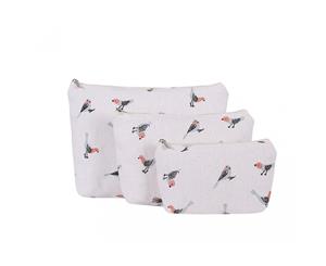 Fable Womens/Ladies Bird Print Make-Up Bags (Set Of 3) (Ivory) - JW553