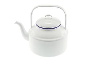 Falcon Enamel Tea Kettle 2L White/Blue Rim