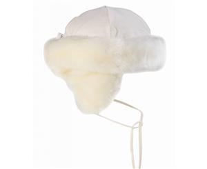 Faux Fur Baby Hat With Ear Muffs And Ties Under Chin - White