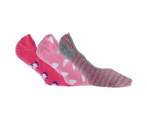 Foxbury Womens/Ladies Invisible Trainer Socks (3 Pairs) (Grey/Pink) - W501