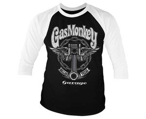 Gas Monkey Garage T Shirt Big Piston Official Mens Baseball 3/4 Sleeve - Black