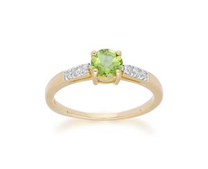 Gemondo 9ct Yellow Gold Peridot & Diamond Round Cut Ring