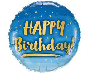 Gold and Blue Happy Birthday Foil Round Balloon 46cm Approx