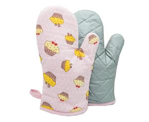 Heat Resistant Kitchen Oven Mitt Set - Pink