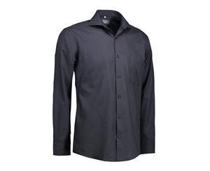 Id Mens Dobby Royal Oxford Shirt Long Sleeve Modern Fit (Charcoal) - ID492