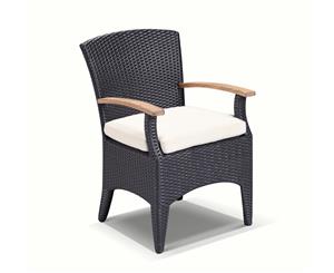 Kai Outdoor Wicker And Teak Dining Arm Chair - Charcoal with Vanilla - Outdoor Wicker Chairs