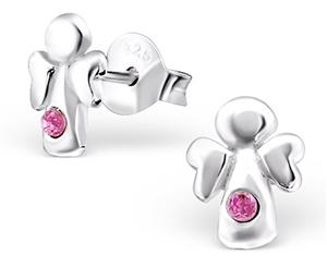 Kids Silver Angel Rose Ear Studs