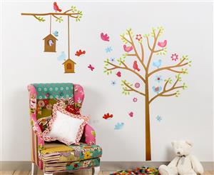 Kids' Wall Decal - Tree Pink & Blue Birds & Bird House