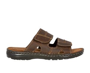 Kuta Olympus Mens Adjustable Leather Sandal Slide - Brown