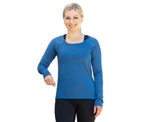 LaSculpte Women's Yoga Fitness Athletic Workout Gym Training Sports Running Everyday Ruched Long Sleeve Tee Top - Smoke Blue