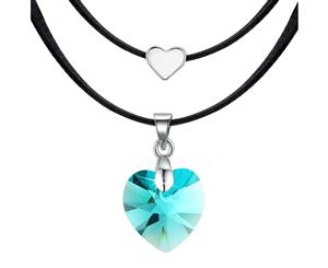 Love To Blue Zircon Heart Necklace Embellished with Swarovski crystals-White Gold/Bermuda Blue