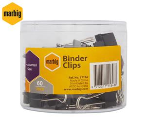 Marbig Fold Back Binder Clips Assorted 60-Pack - Black