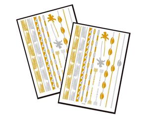 Metallic Temporary Tattoo Gold Silver Glitter Party Body Sticker Waterproof 2 Sheets 029