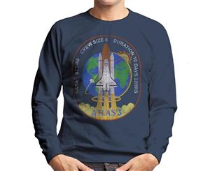 NASA STS 66 Atlantis Mission Badge Distressed Men's Sweatshirt - Navy Blue