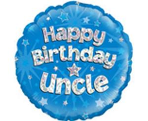 Oaktree 18 Inch Holographic Foil Happy Birthday Uncle Balloon (Blue) - SG13261