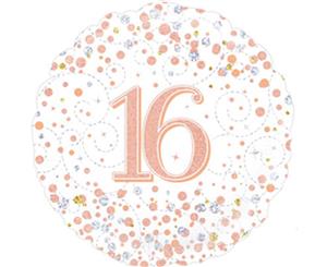 Oaktree Sparkling 16 Fizz Birthday Round Foil Balloon (White/Rose Gold) - SG16958