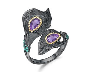 Olivia Yip - Black Set Against Purple Gems Women's Ring