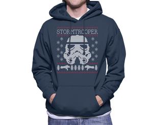 Original Stormtrooper Helmet Christmas Knit Pattern Men's Hooded Sweatshirt - Navy Blue