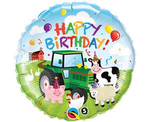 Qualatex 18 Inch Round Happy Birthday Farm Animal Barnyard Design Foil Balloon (Multicoloured) - SG8805