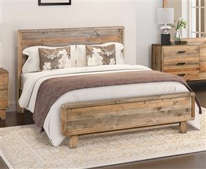 Queen bed frame pine wood natural wooden colour strong legs flat pack woodstyle