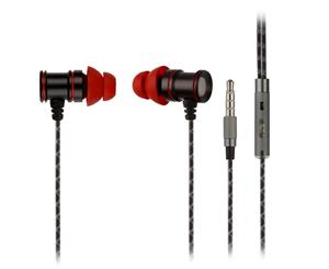 REYTID In-Ear Earphones Headphones - HD Sound - DEEP Bass with Metal 1-button Mic - Compatible with iPhone and Android - Red/Black - Red/Black