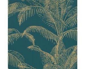 Rasch Pandore Palm Leaves Wallpaper Teal/Gold (406825)