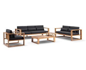 Santorini 3+2+1 With Coffee Table In Teak Timber Look Finish - Outdoor Aluminium Lounges - Timber Look Finish Denim Grey