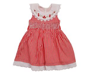 Sanvo Fashion - Girls Sleeveless Smocked Dress of Red White Check Design