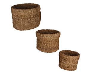 Seagrass Rattan Woven Round Storage Basket Set of 3 Plant Pot Laundry Organizer