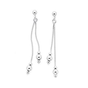 Silver Double Ball Drop Earrings