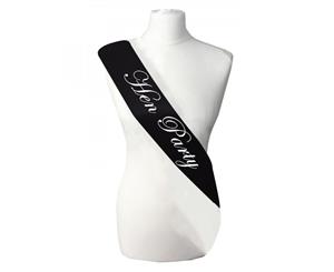 Single Layer Black with White Satin Hens Night Party Text Sash Banner 160cm x 80cm x 10cm