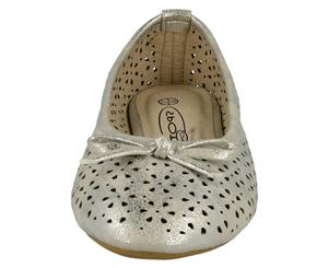 Spot On Childrens Girls Bow Cut Out Ballerina Flats (Silver) - KM559