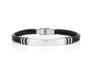 Stainless Steel Black Leather Bracelet