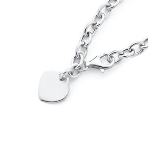 Sterling Silver Heart Charm Cable Bracelet