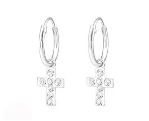 Sterling Silver Kids Hanging Cross earrrings made with Swarovski Crystal