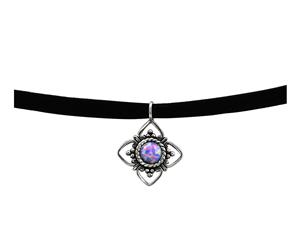 Sterling Silver Oxidised Flower Choker Opal Necklace-Multi Lavender