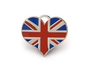 Union Jack Heart ID Tag - Silver