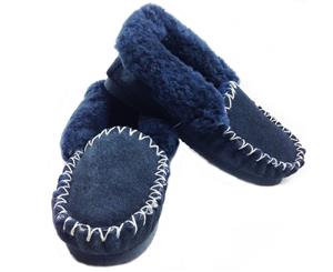 Unisex Sheepskin Moccasins Slippers- Navy