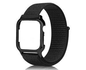 WIWU 2 in 1 Nylon Watch Band + Case Sport Loop Fastener Adjustable Closure Wrist Strap iwatch Series 1 2 3 4 5-Dark Black