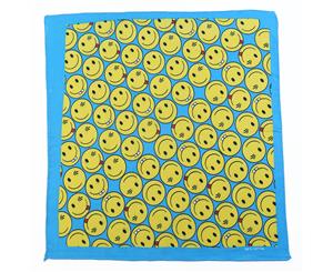 1pce Bandana 54x54cm - Crazy Smily Face Blue and Yellow Design