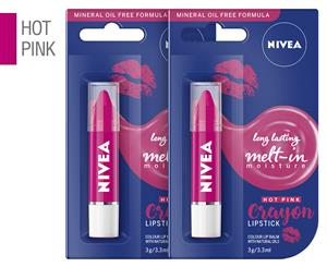 2 x Nivea Crayon Lipstick 3g - Hot Pink