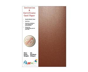 20pce Copper Metallic Certificate / Invitation Card Paper 250gsm A4 Acid Free - Copper Metallic